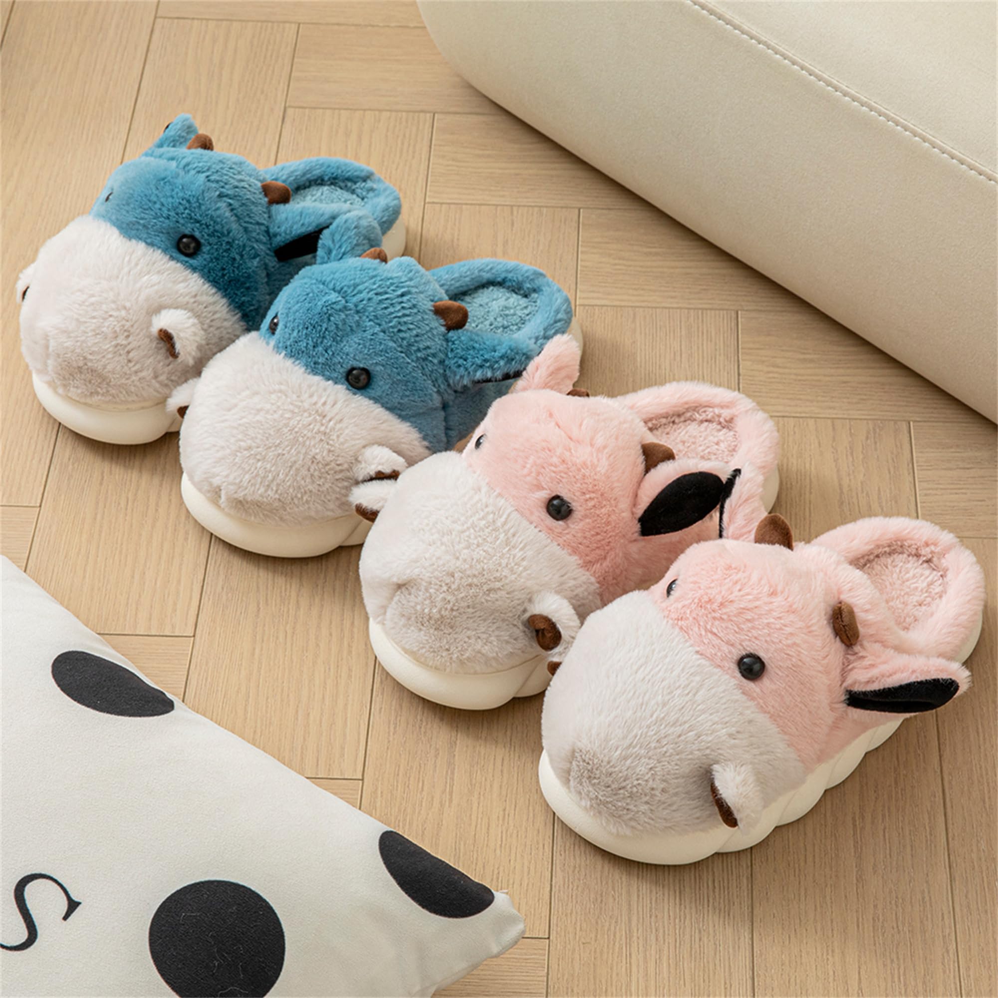 LANFIRE Women's Cute Hippo Slippers - Animal Themed Fuzzy House Shoes, Soft Plush Winter Warm Slippers for Indoor Comfort, Cozy Cotton Slippers for Women - Perfect for Lounge, Home, and Gift Giving