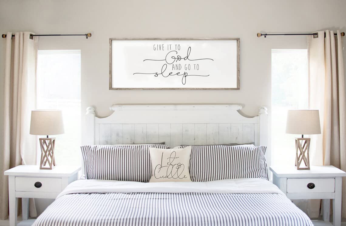 Give It to God and Go to Sleep Sign - Inspirational Wall Art for Bedroom, Living Room, Office & Farmhouse Decor - Perfect for Home, Kitchen & Aesthetic Room Decor