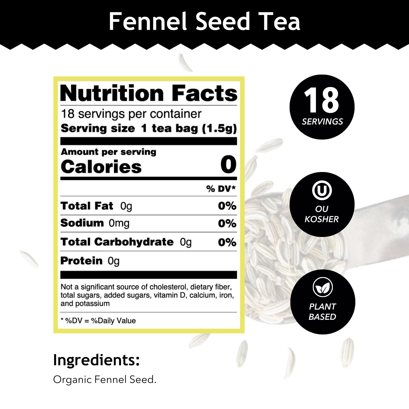 Organic Fennel Seed Tea by Buddha Teas - USDA Certified Herbal Tea for Digestion & Wellness - OU Kosher, Clean Ingredients - 18 Tea Bags (Pack of 1) - Perfect for After Meals, Relaxation & Natural Digestive Support