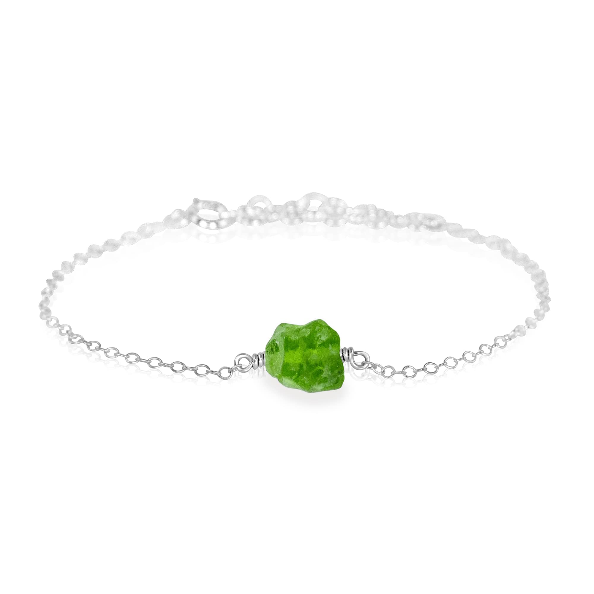 Luna Tide Peridot Raw Nugget Sterling Silver Anklet - Natural Gemstone Jewelry for Boho Fashion & Beach Outfits