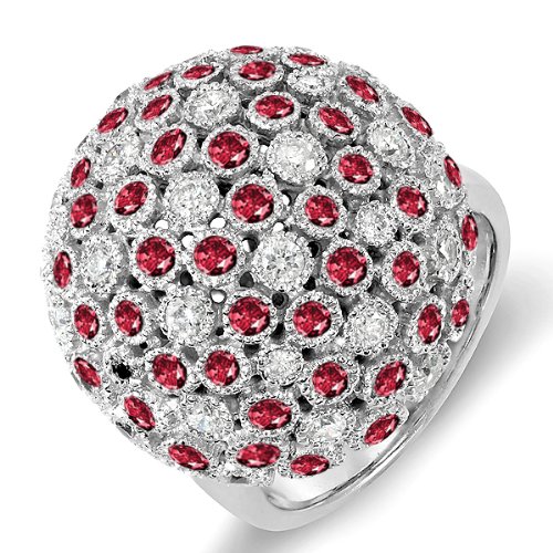 14K Solid White Gold Round Ruby & White Diamond Women's Cocktail Ring - Dazzlingrock Collection | Elegant Fireball Right Hand Ring for Parties, Weddings & Special Occasions