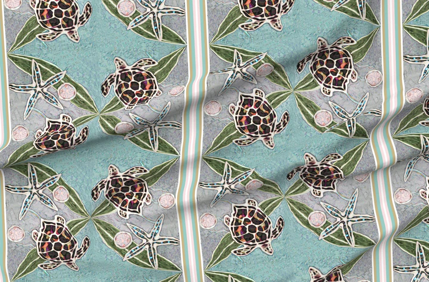 Sea Turtles Ocean Beach Printed Minky Fabric by The Yard - Teal Brown Aqua Coastal Design for Sewing Baby Blankets, Quilt Backing & Plush Toys | Soft DIY Craft Material for Nursery Decor & Coastal Home Decor