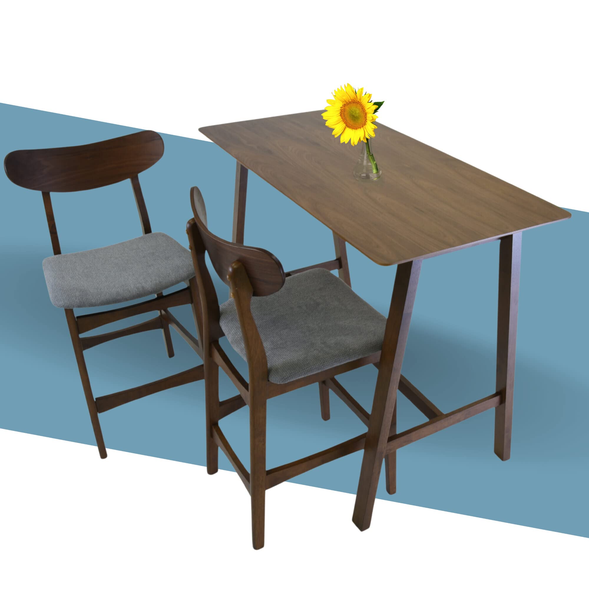 Zenvida Mid Century 3-Piece Counter Height Pub Dining Set - Solid Wood Table with 2 Bar Stools for Kitchen, Breakfast Nook & Small Space Dining | Modern Bistro Style Home Decor