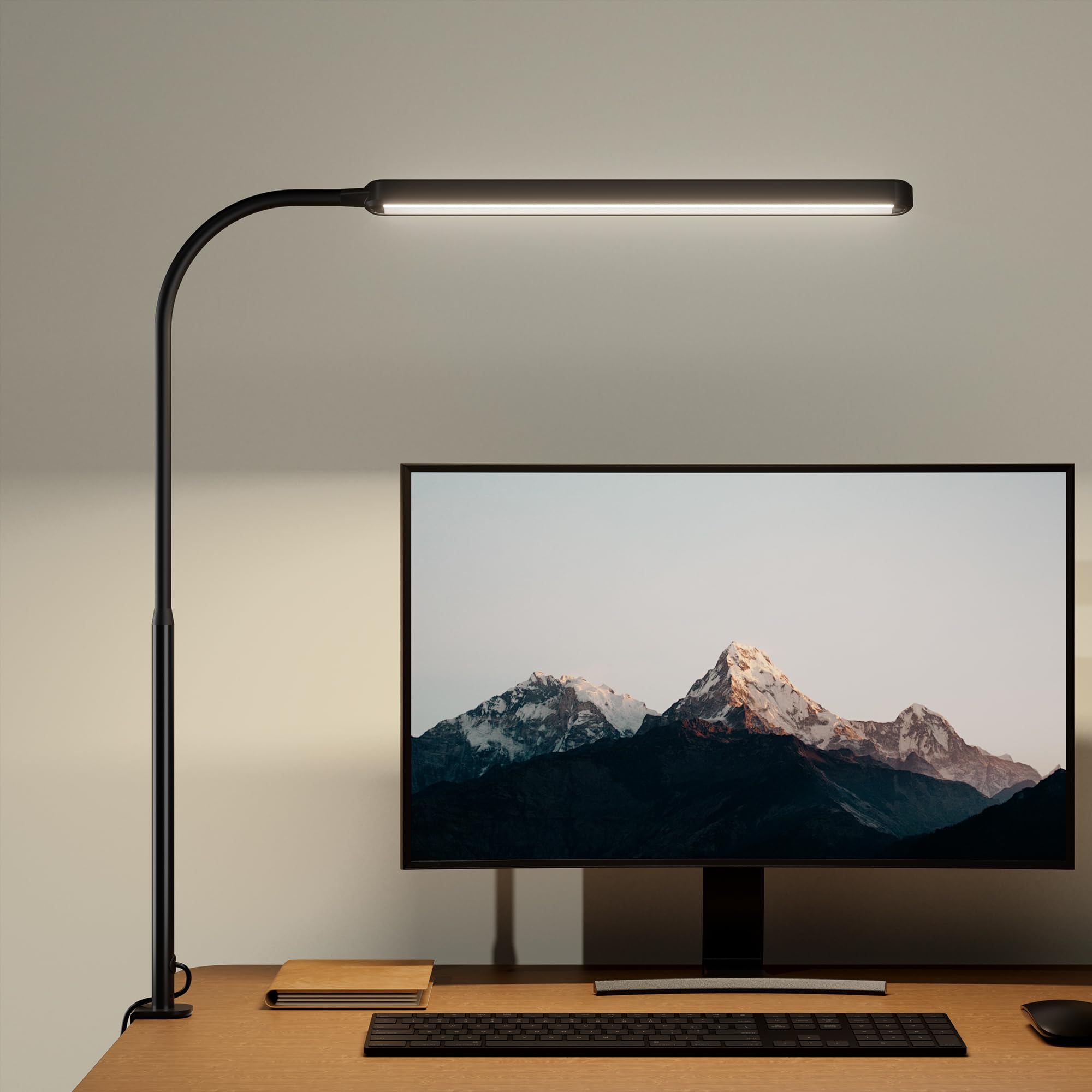**SuperDanny Eye-Caring LED Desk Lamp - 360° Adjustable Gooseneck, Touch Control, 3 Light Modes & Dimmable - Perfect for Home Office, Study, Dorm & Reading (Black)**    *(Ideal for late-night work, studying, crafting, or cozy reading - reduces eye strain with flicker-free lighting!)*