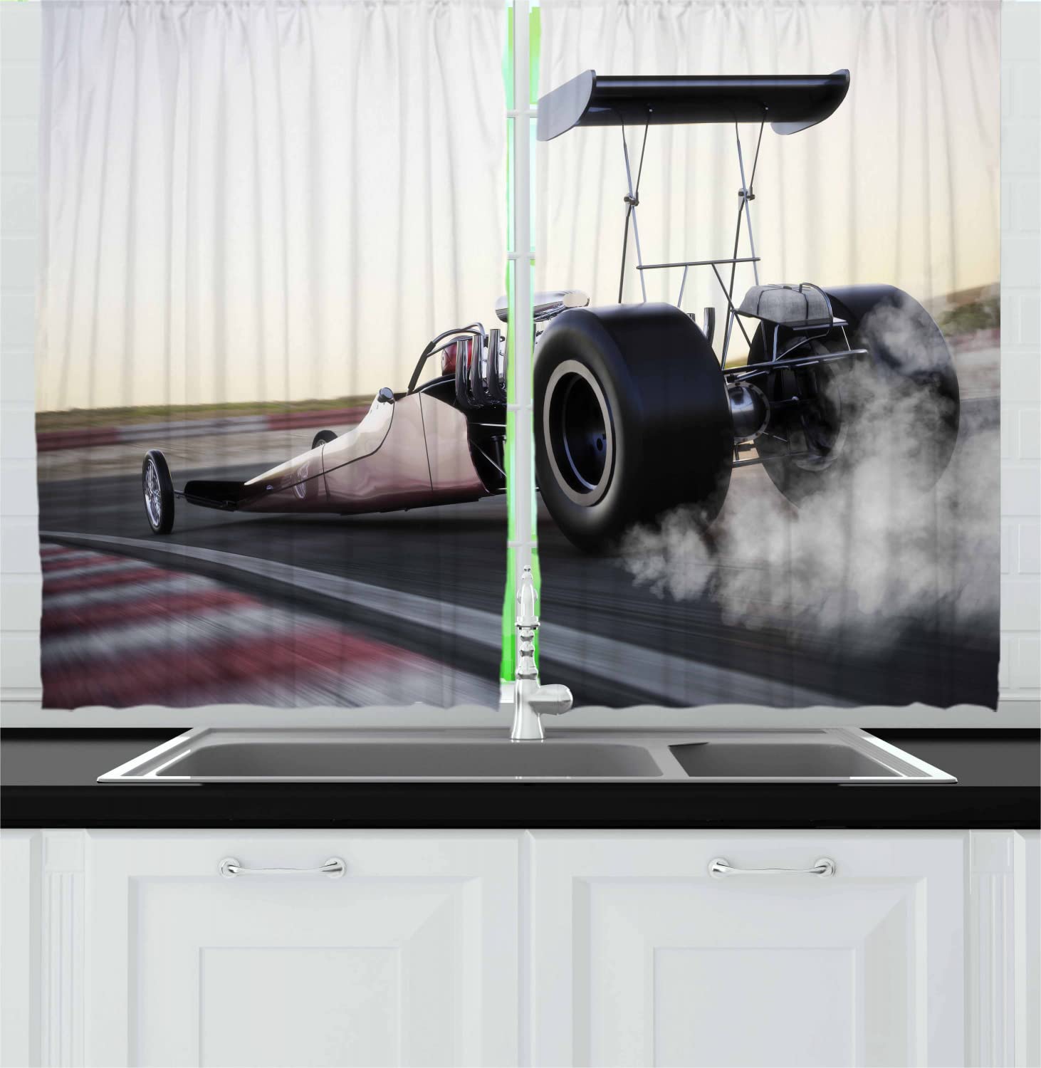 Ambesonne Racing Car Design Long Kitchen Curtains - 55