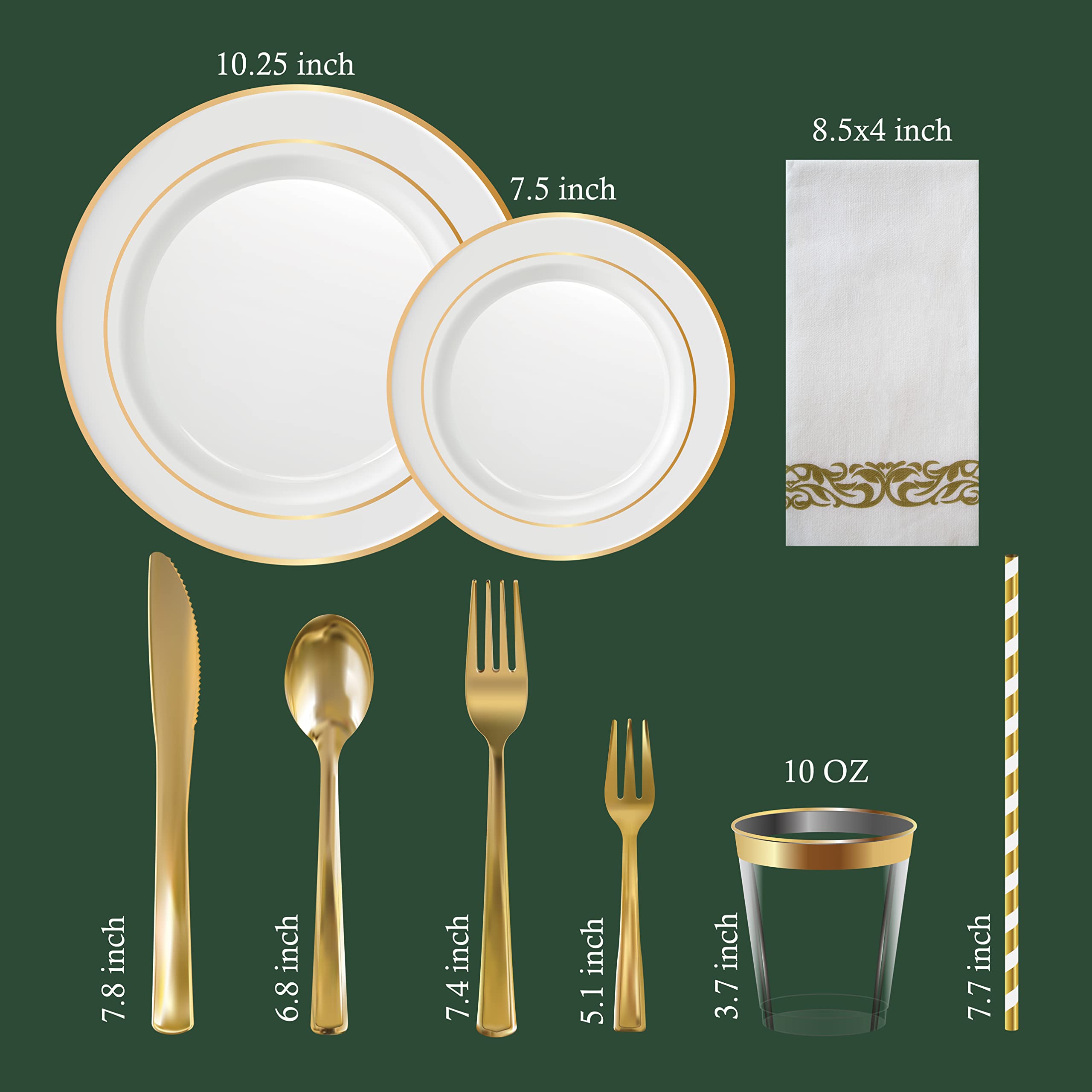 225-Piece Gold Rim Disposable Plastic Dinnerware Set (2 Sets) + 54