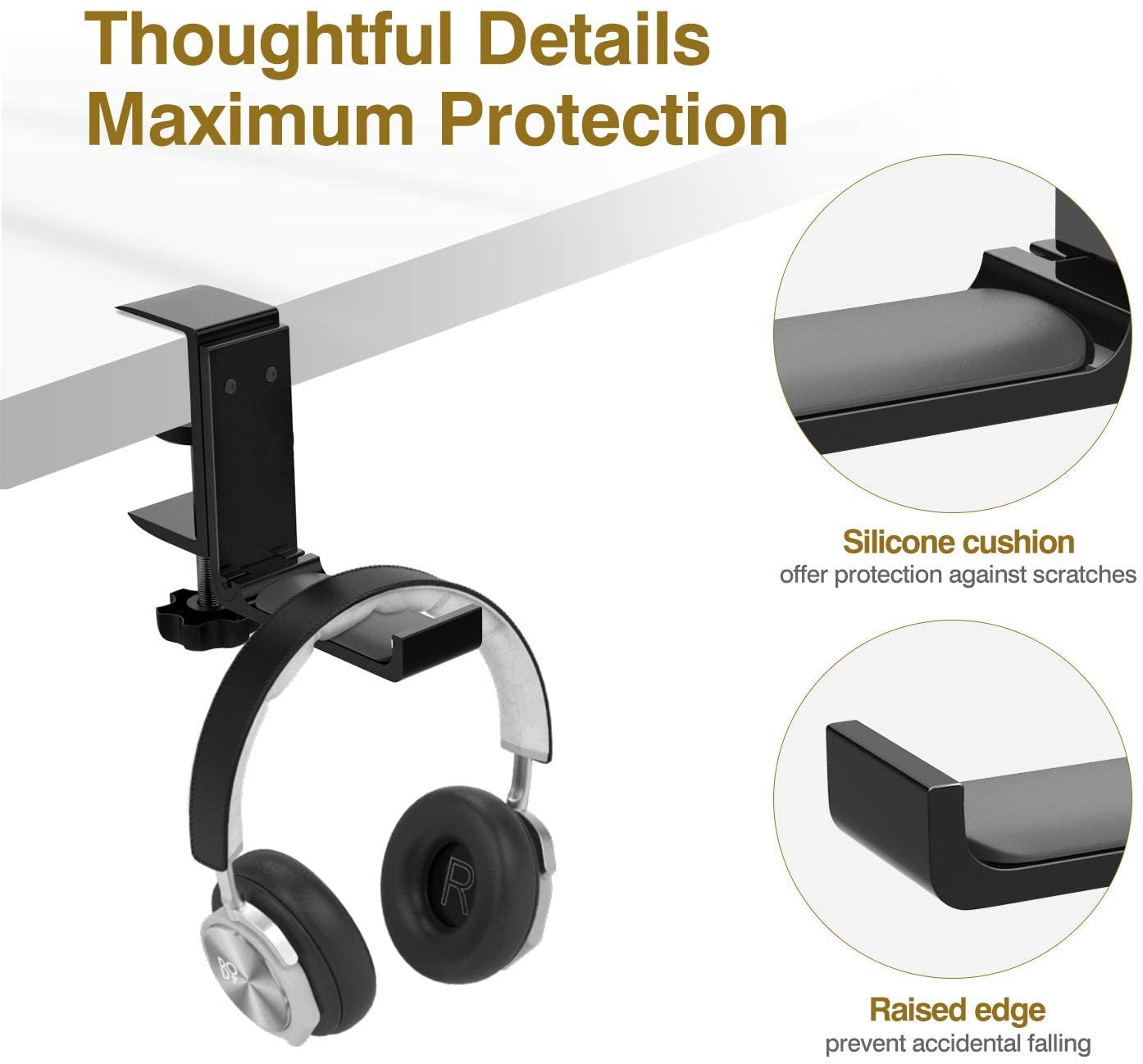 Premium Aluminum Headphone Hook - No-Scratch Screw Padding for Desk, Wall, or Office Organization | Durable & Stylish Headset Holder