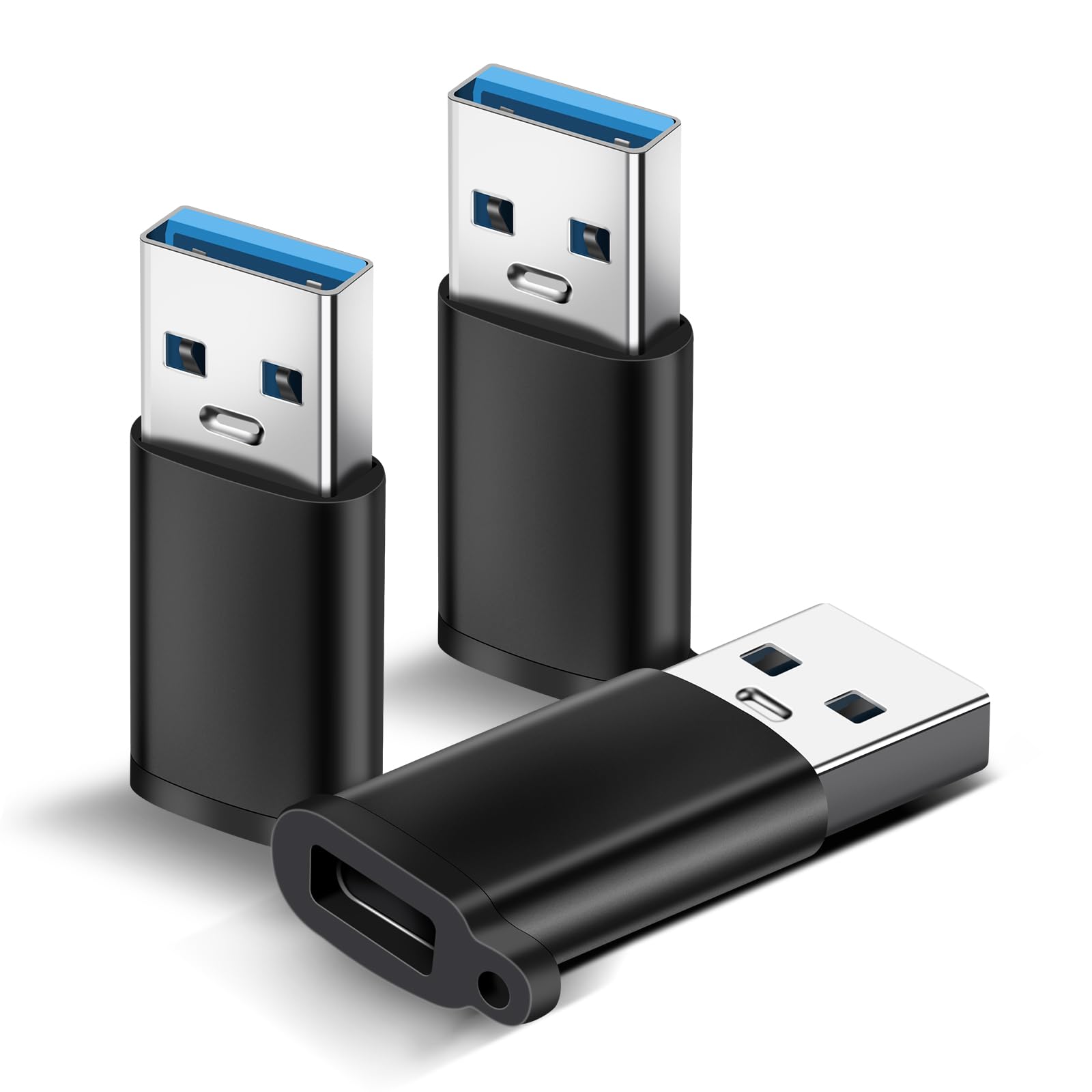 Aolcev 3-Pack USB to USB C Adapter - Type C Female to USB A Male Converter for iPhone 16/15/14/13/12 Pro Max Plus, Samsung Galaxy S25/S24, iPad 10/9/Air 6/5/Mini 7/6 - Fast Car Charging & Data Transfer for Travel, Office & Home Use