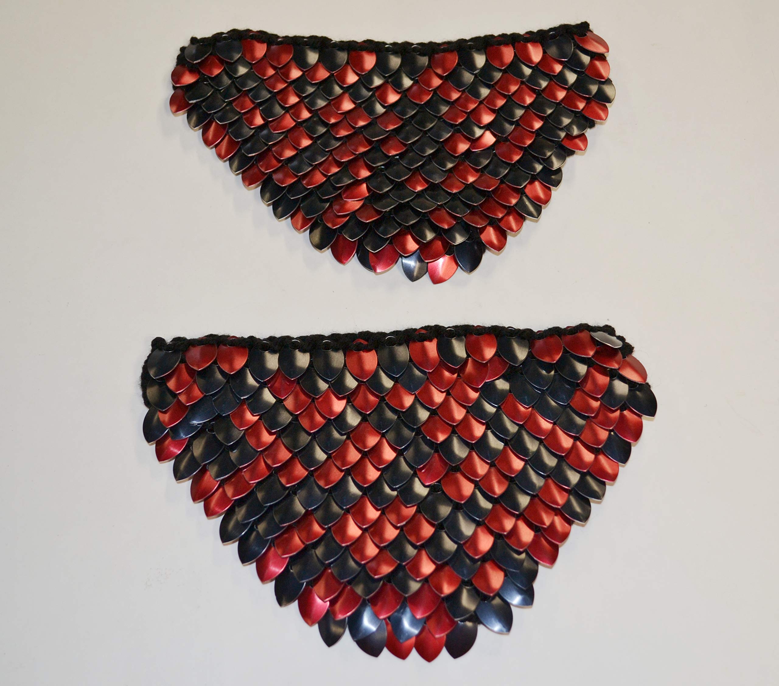 Black and Red Knitted Dragonhide Scalemail Armor Pauldrons - Fantasy Cosplay, LARP, Medieval Costume, Renaissance Faire Accessories