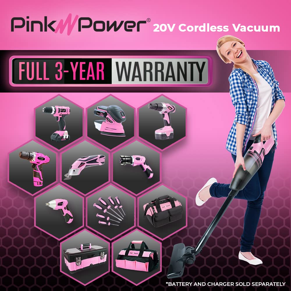 Pink Power Vacuum Cleaner - Cordless Handheld Vacuum (Tool Only, No Battery or Charger) - Perfect for Quick Cleanups, Car Detailing & Pet Hair Removal