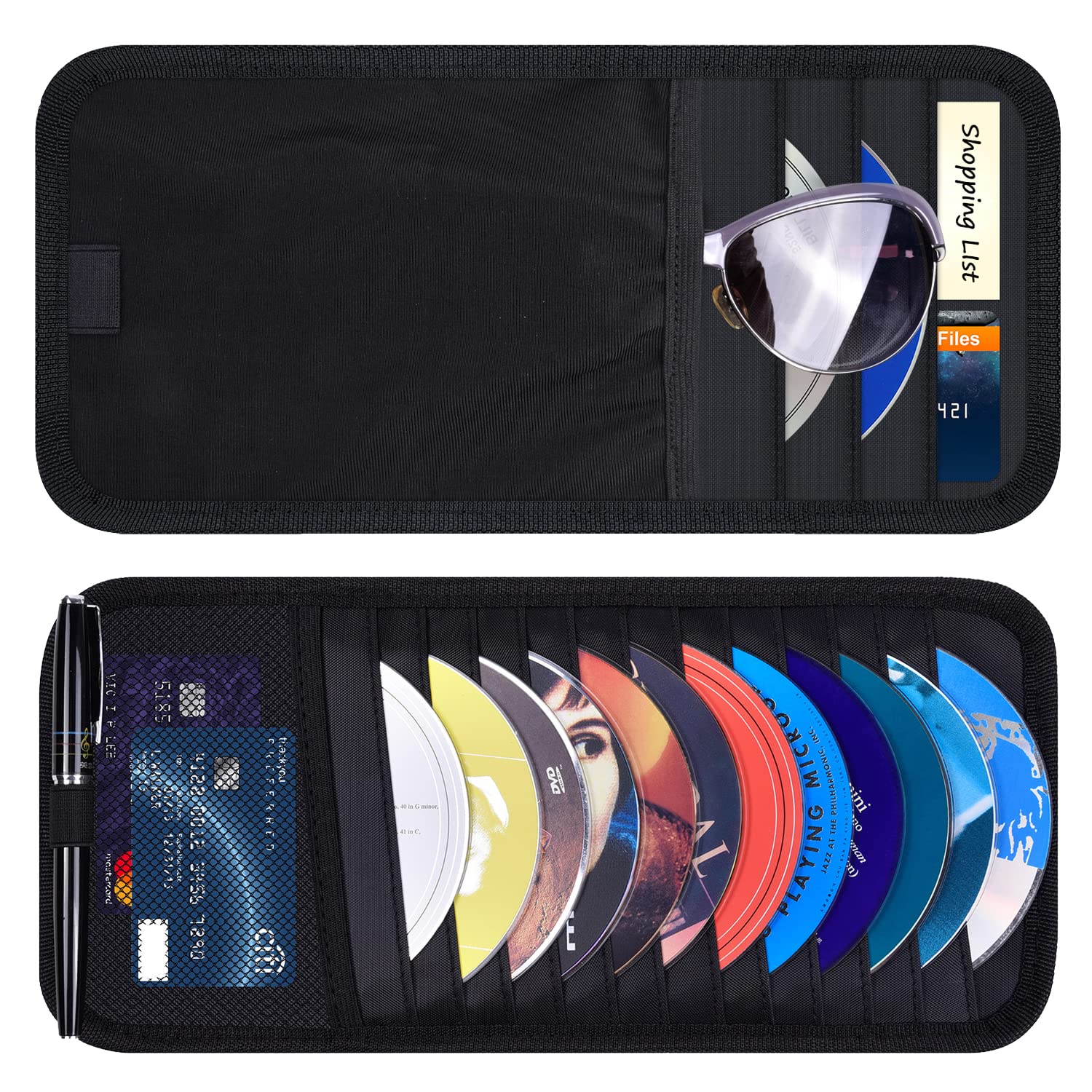 Premium Car CD Case Holder & Sunglass Organizer for Car Visor - Compact Storage Solution for Road Trips, Commuting & Travel Accessories