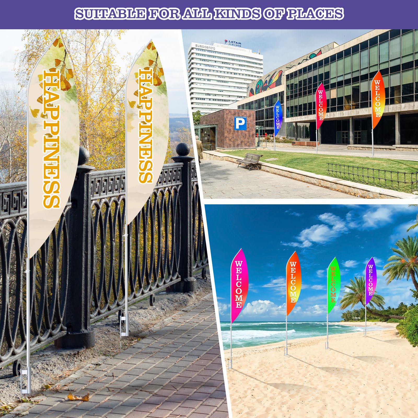 4 Pack 16ft Feather Flag Pole Kit with Ground Spikes - Heavy Duty Advertising Banner Flag Set with Ground Stakes & Hardware - Perfect for Business Storefronts, Grand Openings, Car Dealerships & Outdoor Events