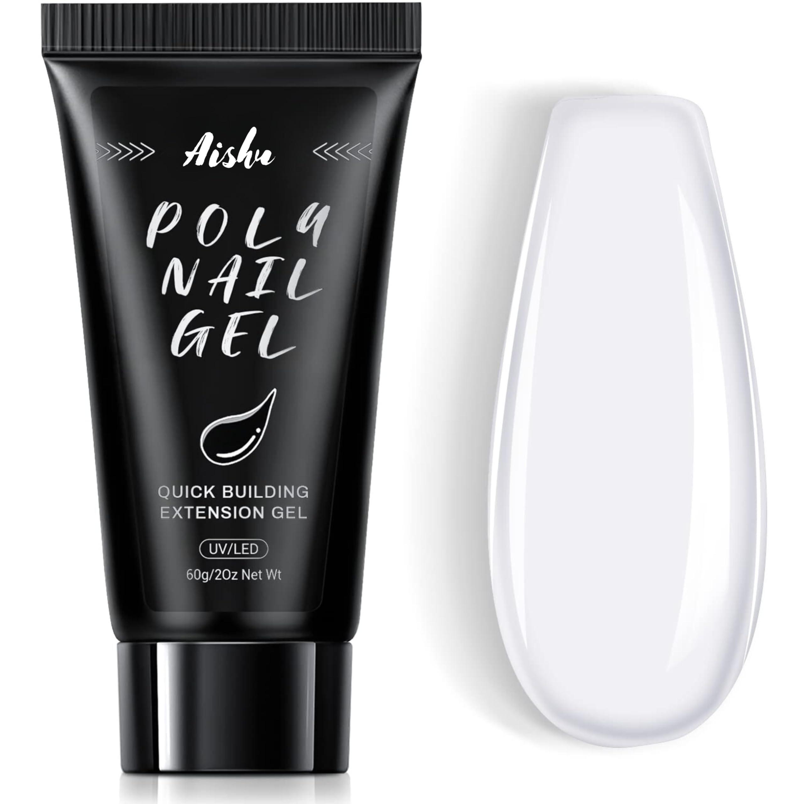 AISHU Clear Poly Nail Gel 60g - Professional Builder Gel for Nail Extensions & Nail Art | DIY Salon-Quality Manicures at Home | Perfect for Beginners & Professionals | Great for Acrylic Nails, Gel Extensions & Nail Art Designs