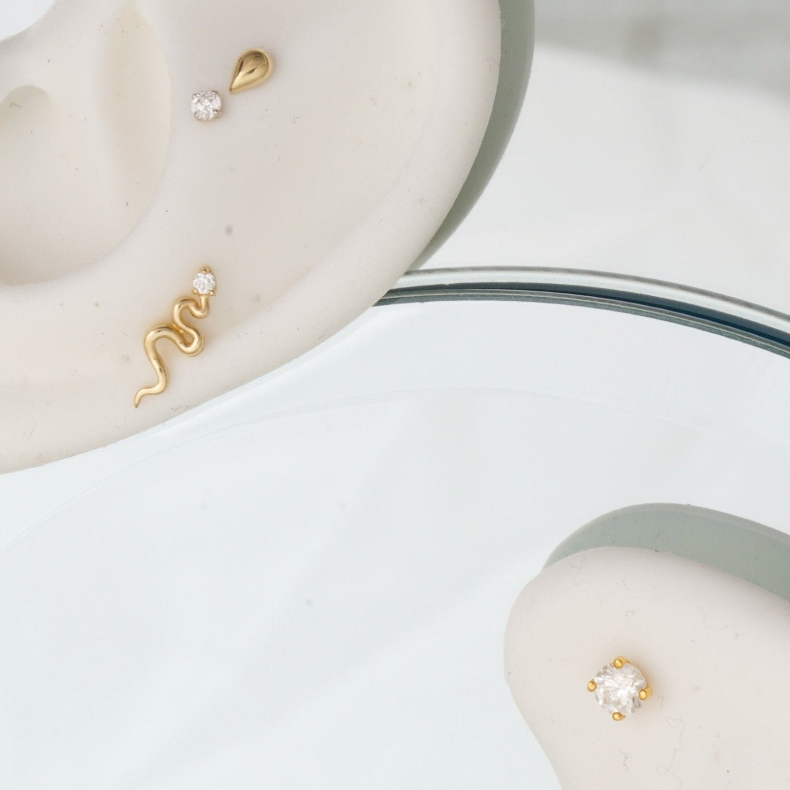 14K Yellow Gold Gemstone Snake Flat Back Stud Earrings - Elegant Jewelry for Women, Perfect for Parties, Weddings & Everyday Wear