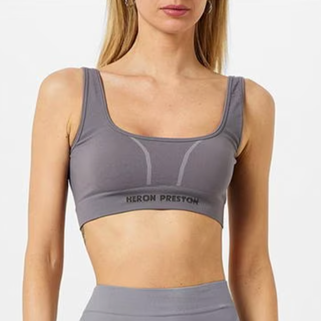 Heron Preston Grey Logo Sports Bra for Women - High Support Workout Top for Running, Yoga & Gym - Breathable & Comfortable Activewear