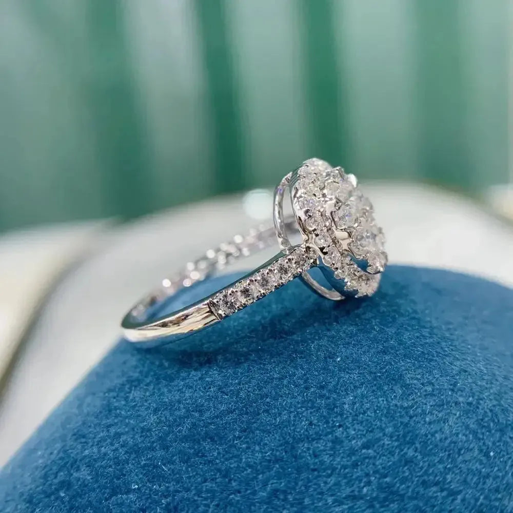 18K White Gold Women's Wedding Ring with 0.60 CT Halo & Real Natural Diamonds | Luxury Diamond Engagement Ring for Women | Perfect for Proposals, Anniversaries & Special Occasions