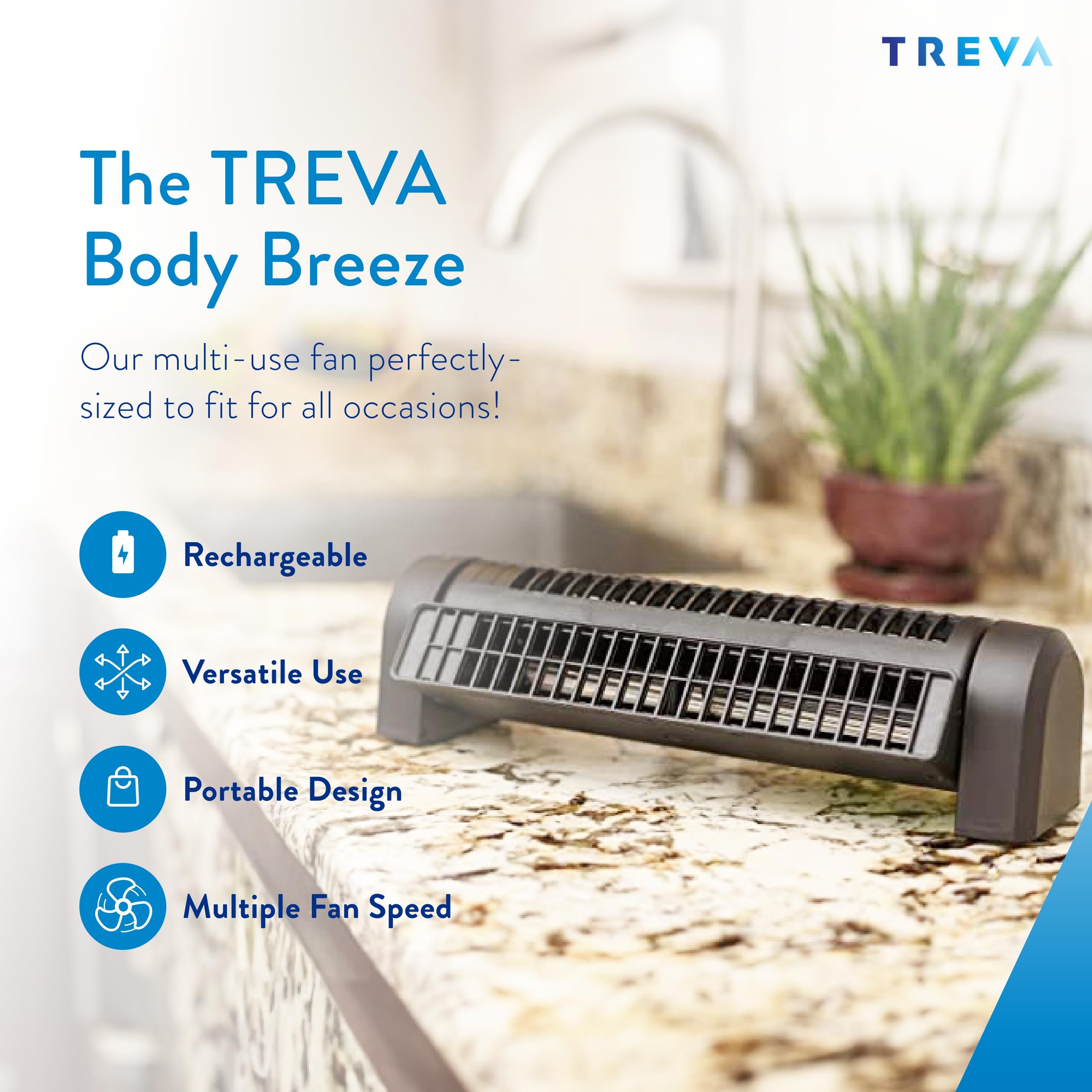 Treva Rechargeable Personal Fan - Portable, Multi-Speed for Home & Office