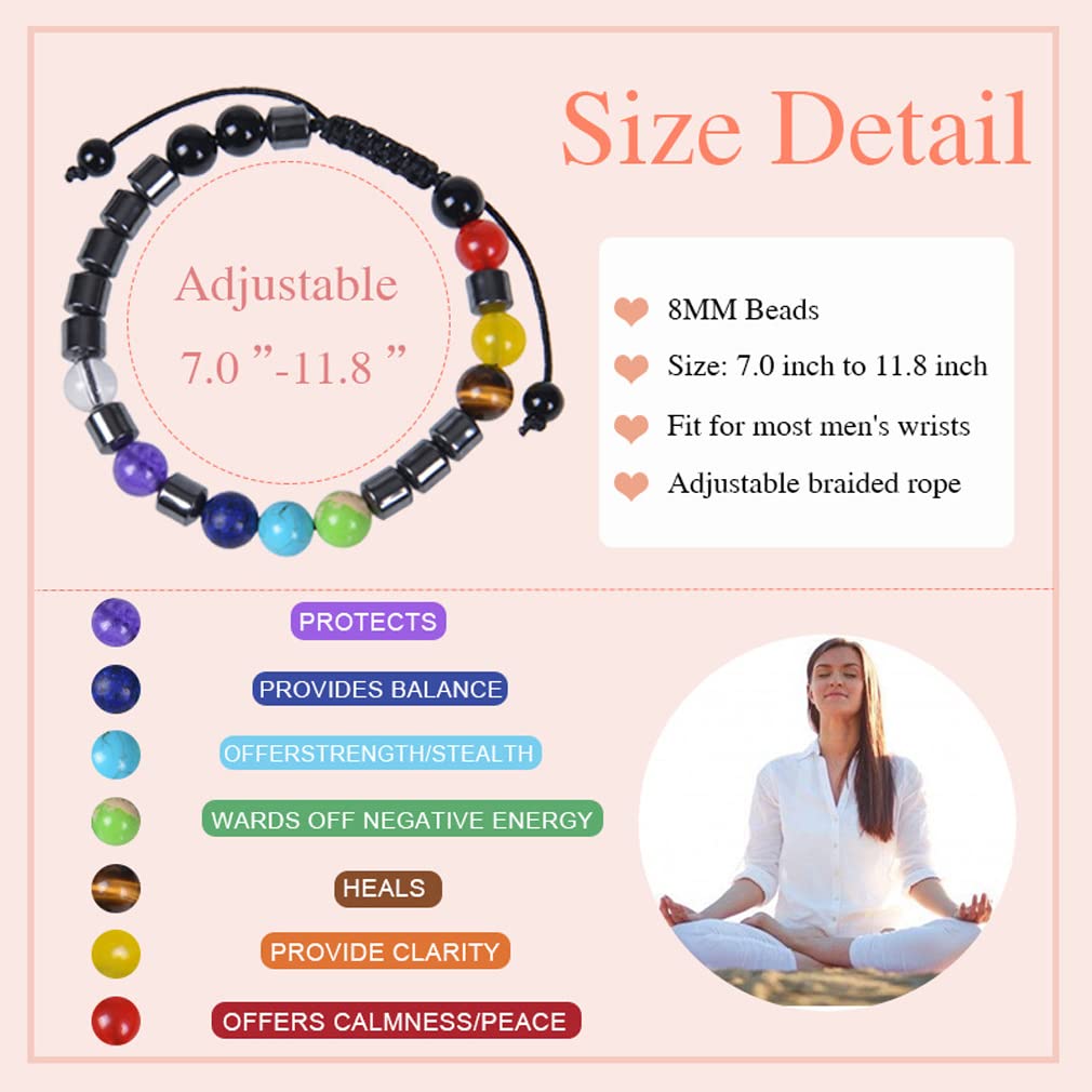 GelConnie 7 Chakra Healing Bracelet - 8mm Natural Lava Stone Yoga Beads for Stress Relief & Anxiety - Aromatherapy Essential Oil Diffuser Bangle - Perfect for Meditation, Yoga & Spiritual Healing