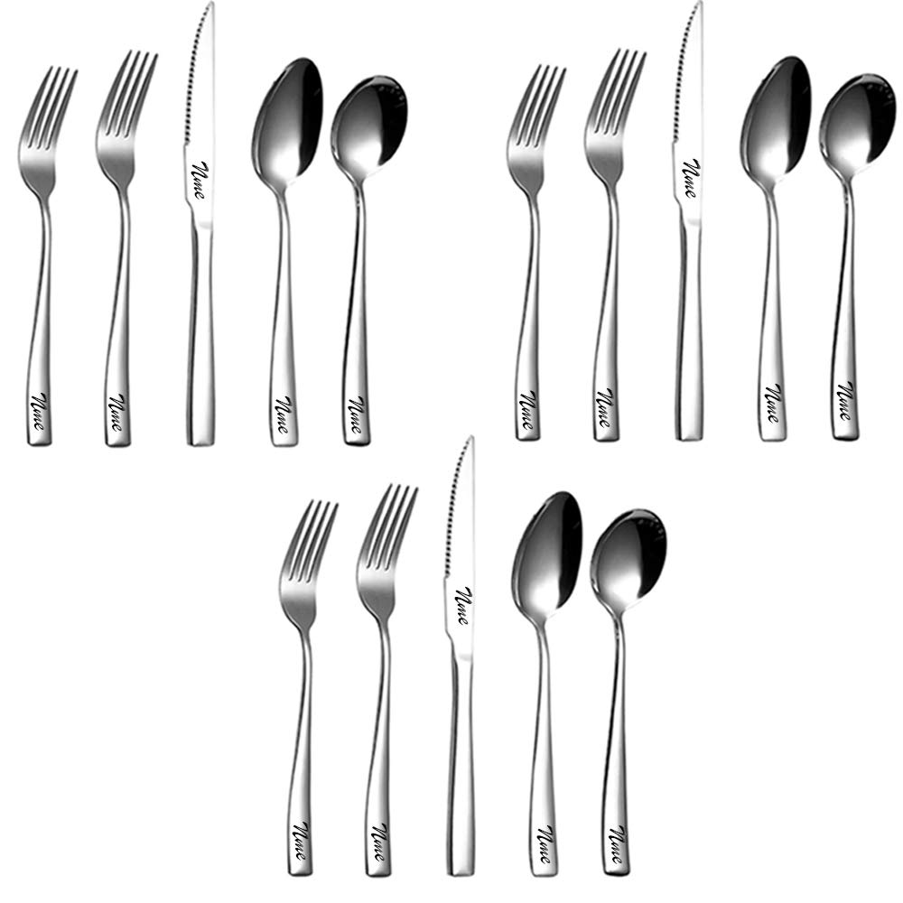 Personalized Stainless Steel Flatware Set - 3 Knives, 3 Forks, 3 Spoons - Mirror Polished Cutlery with Custom Name Engraving - Perfect for Weddings, Anniversaries & Special Occasions (3-Piece Set)