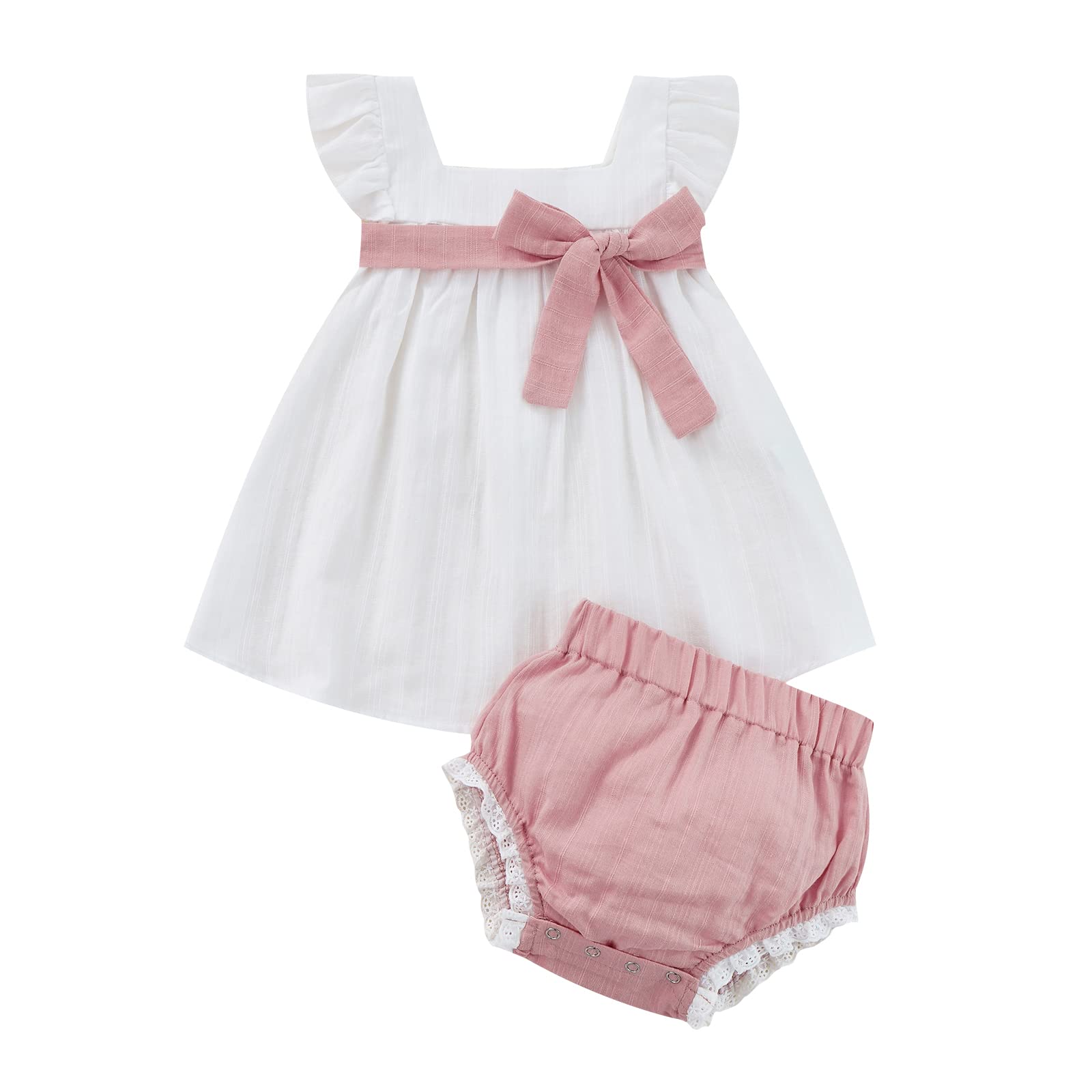 Newborn Baby Girl Floral Ruffle Sleeveless Dress & Shorts Outfit Set - 2 Piece Summer Clothes for Photoshoots, Parties & Outdoor Play