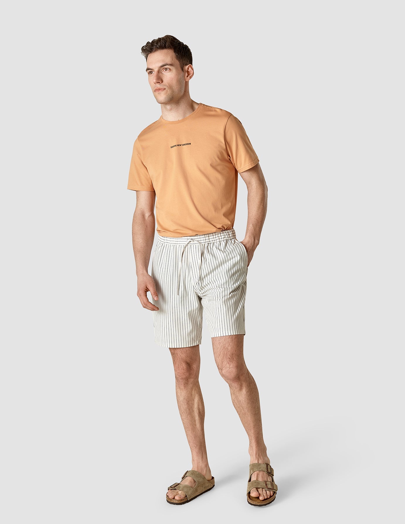 Tech Linen Elastic Waist Shorts for Men - Navy Blue Pinstripe Design - Comfortable Casual Wear for Summer, Travel & Lounge