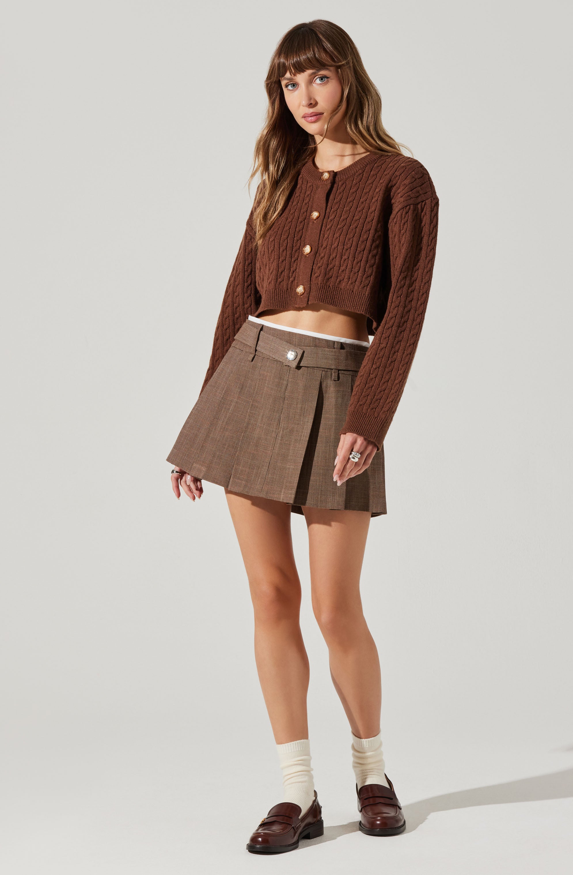 Sebille Cropped Cable Knit Cardigan Sweater for Women - Cozy Winter Pullover, Casual Fall Layering, Office Outfit, Date Night Fashion