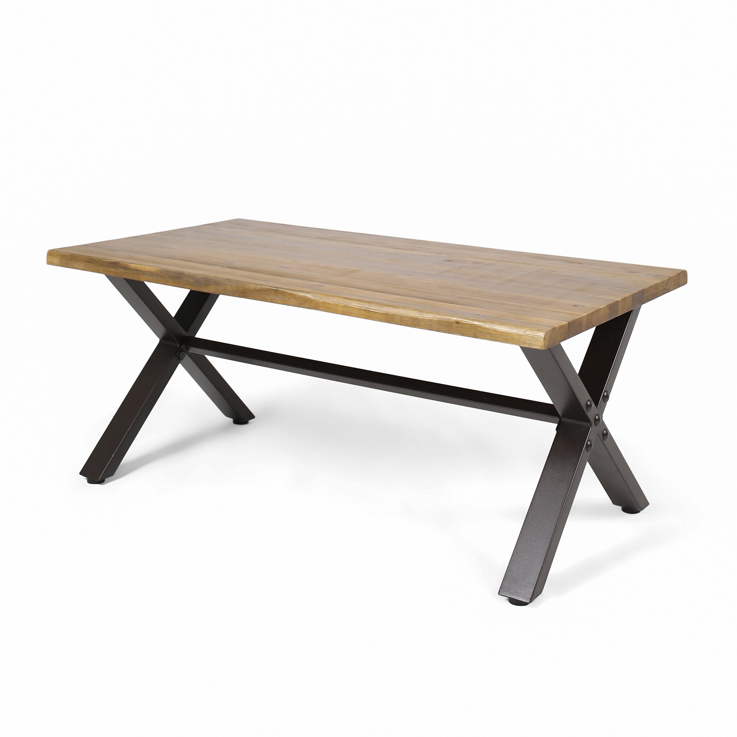 Christopher Knight Home Sanibel Outdoor Acacia Wood Coffee Table - Teak Finish, Rustic Metal Base in Black & Brown - Perfect for Patio, Deck, Garden or Poolside Furniture
