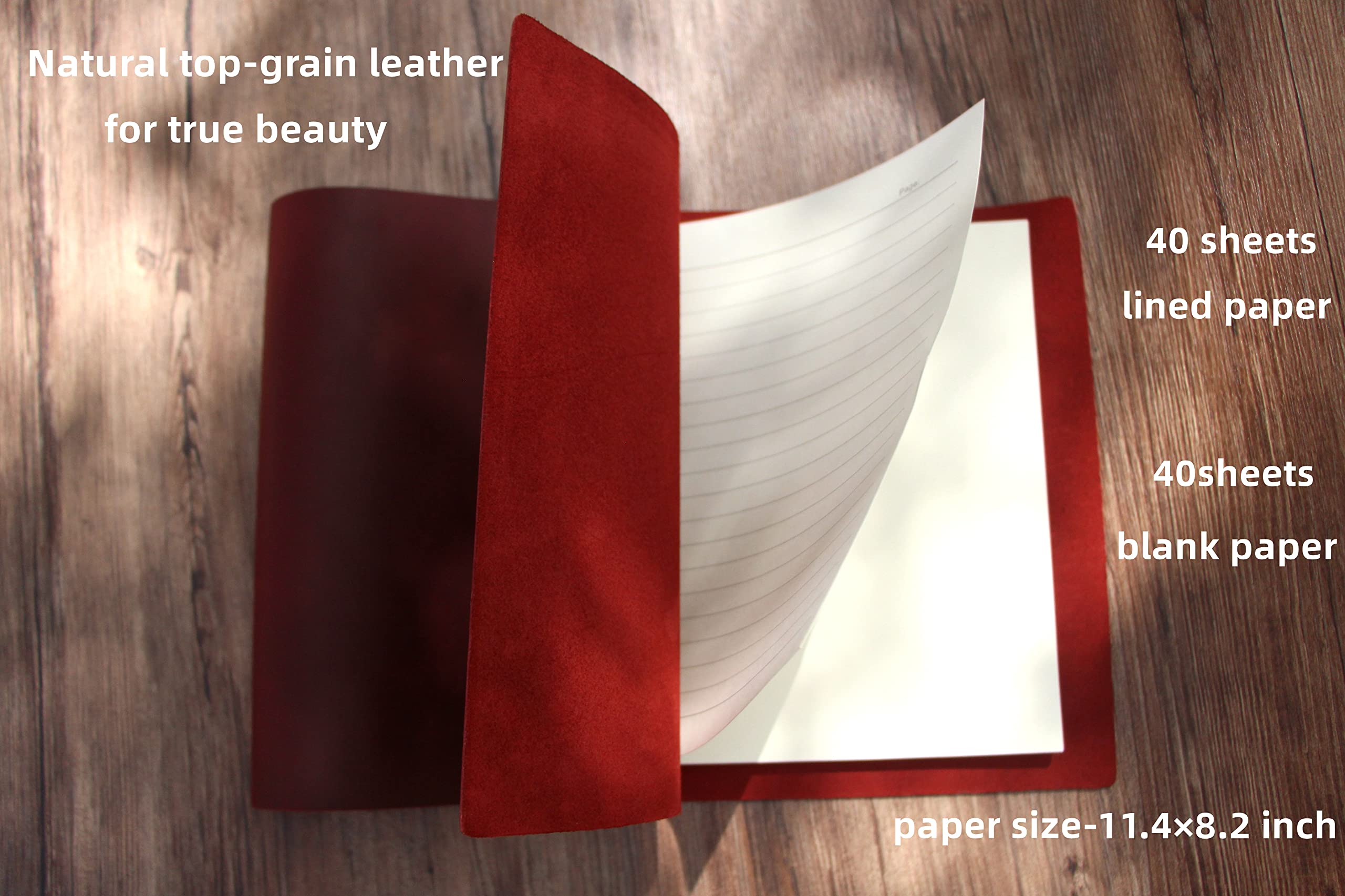 Premium Refillable A4 Leather Notebook - Vintage Leather Binder & Sketch Journal for Women & Men - 80 Sheets Burgundy Paper - Perfect for Office, School & Creative Writing