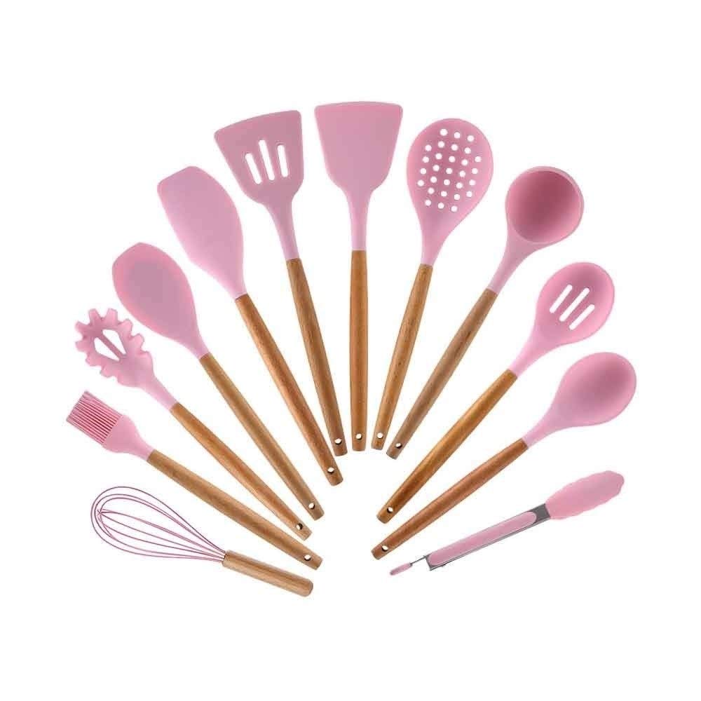 12-Piece Silicone Spatula Set with Wooden Handle - Non-Stick Cooking Utensils for Baking, Flipping & Mixing - Includes Storage Box - Perfect for Kitchen, BBQ & Camping Cooking