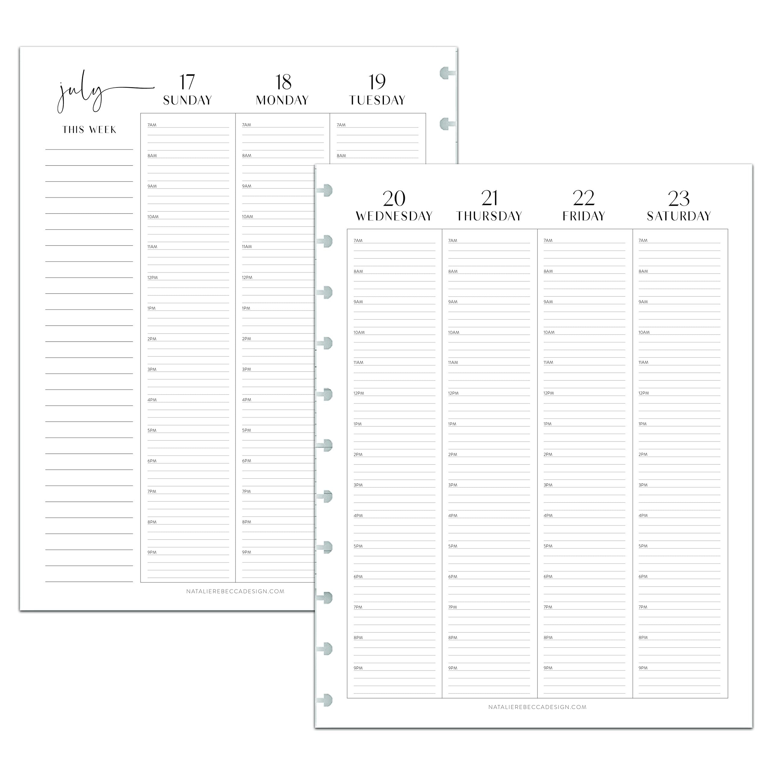 BetterNote July 2025 - June 2026 Academic HOURLY Planner - 11-Disc Discbound Notebook Refill for Levenger Circa, Big Happy Planner, Staples Arc, TUL (8.5