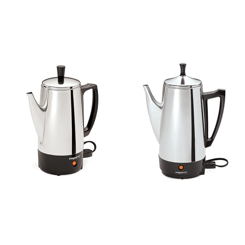 Presto 02822 6-Cup Stainless Steel Coffee Percolator & 02811 12-Cup Stainless Steel Coffee Maker - Durable Stovetop Brewers for Camping, Home, and Office Use