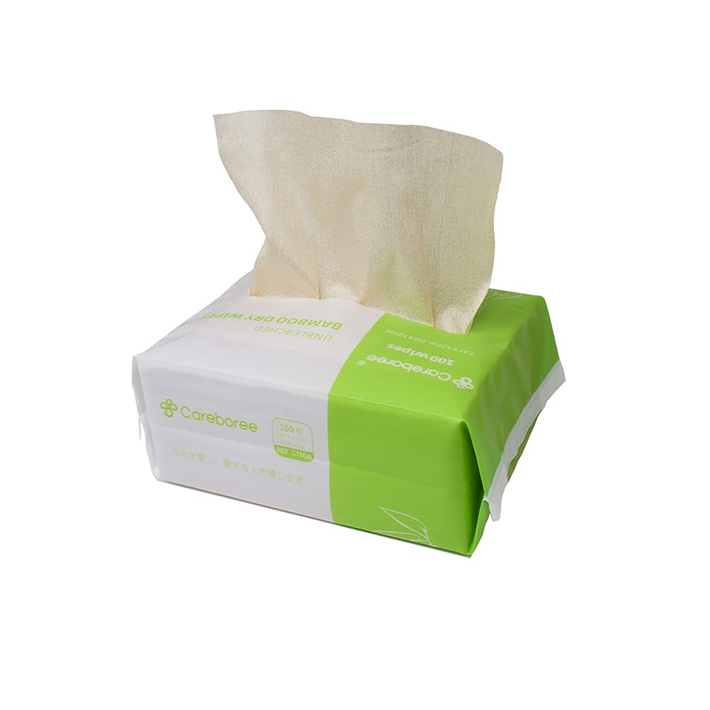 400 Count Careboree Unbleached Unscented Baby Wipes - Soft Cotton Dry Wipes for Newborns, Sensitive Skin & Multi-Purpose Use - Perfect for Diaper Changes, Makeup Removal & First Aid