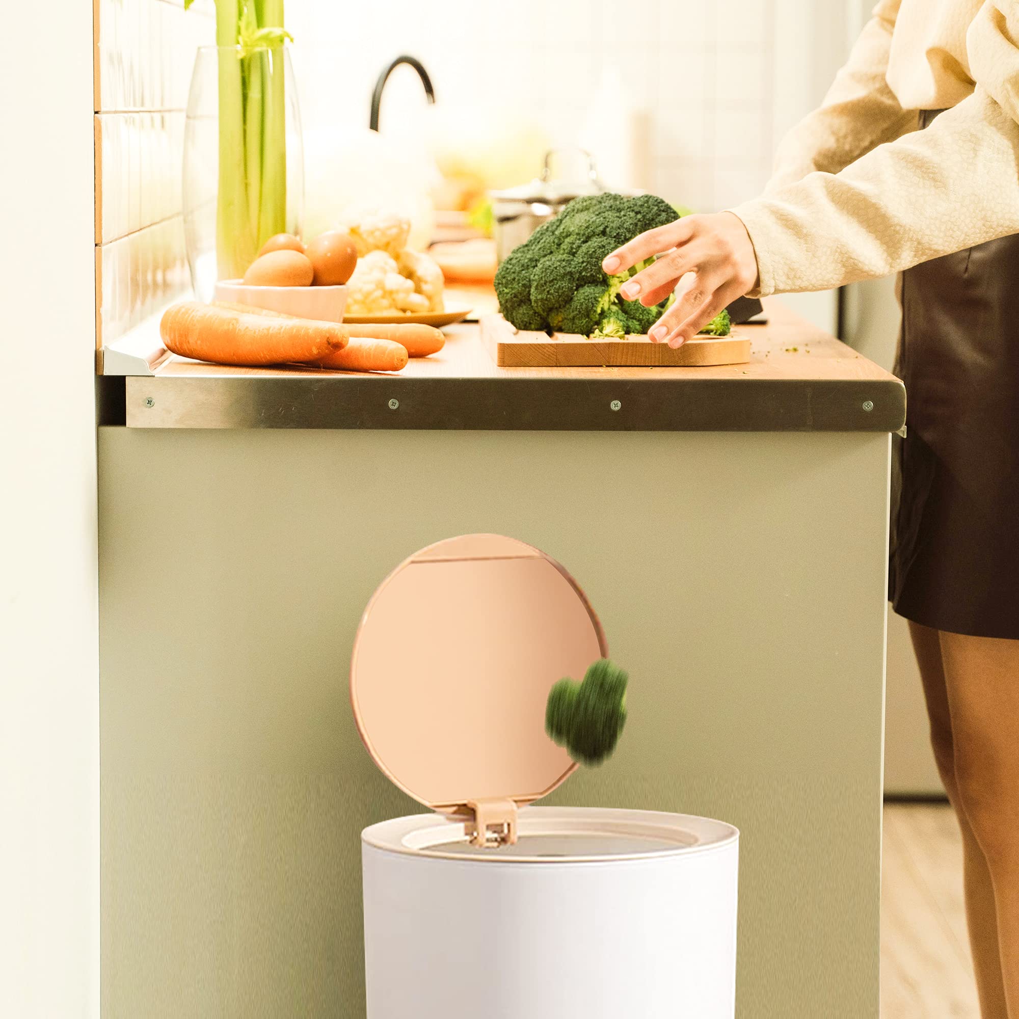 1.8 Gallon & 0.5 Gallon Mini Trash Can Set (2-Piece) - Press Top Lid, Modern Nordic Waste Basket for Office, Home, Outdoor - Dog Proof Small Garbage Bin (White) | Perfect for Desks, Bathrooms, Dorm Rooms & Pet Areas