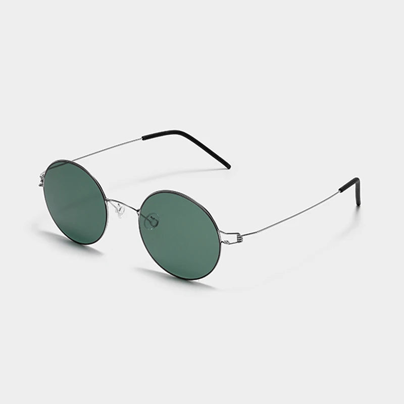 Stylish Black Unisex Full Rim Round Screwless Titanium Sunglasses 28609 - Perfect for Outdoor Activities, Driving, and Fashion Accessories