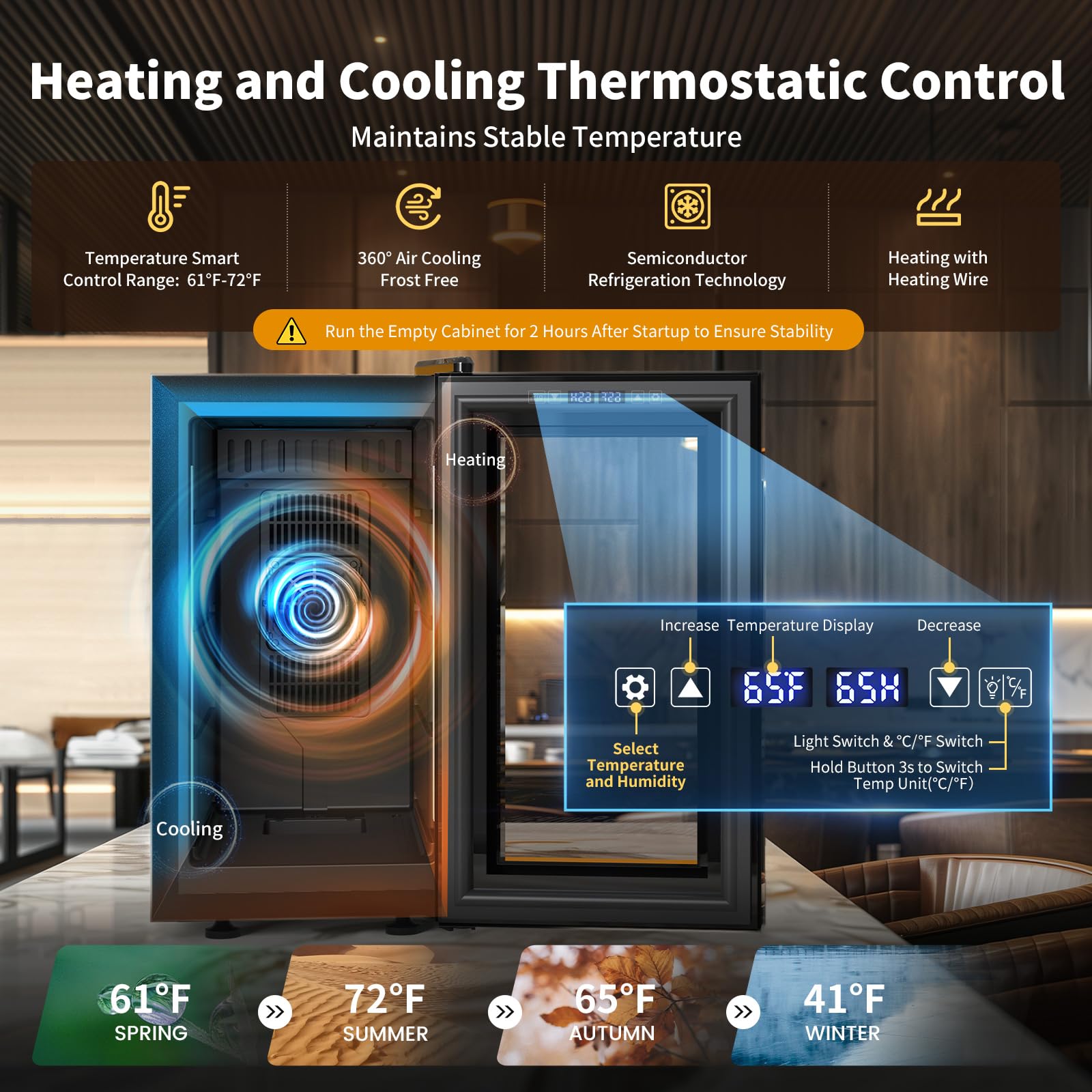 NEEDONE 23L Pro Electric Cigar Humidor with Smart Humidity, Heating & Cooling Control - Thermostatic Cabinet for 150 Cigars, Spanish Cedar Wood Shelves & Drawer, Built-in Hygrometer - Perfect for Home, Office or Man Cave - Ideal Gift for Men & Cigar Enthusiasts