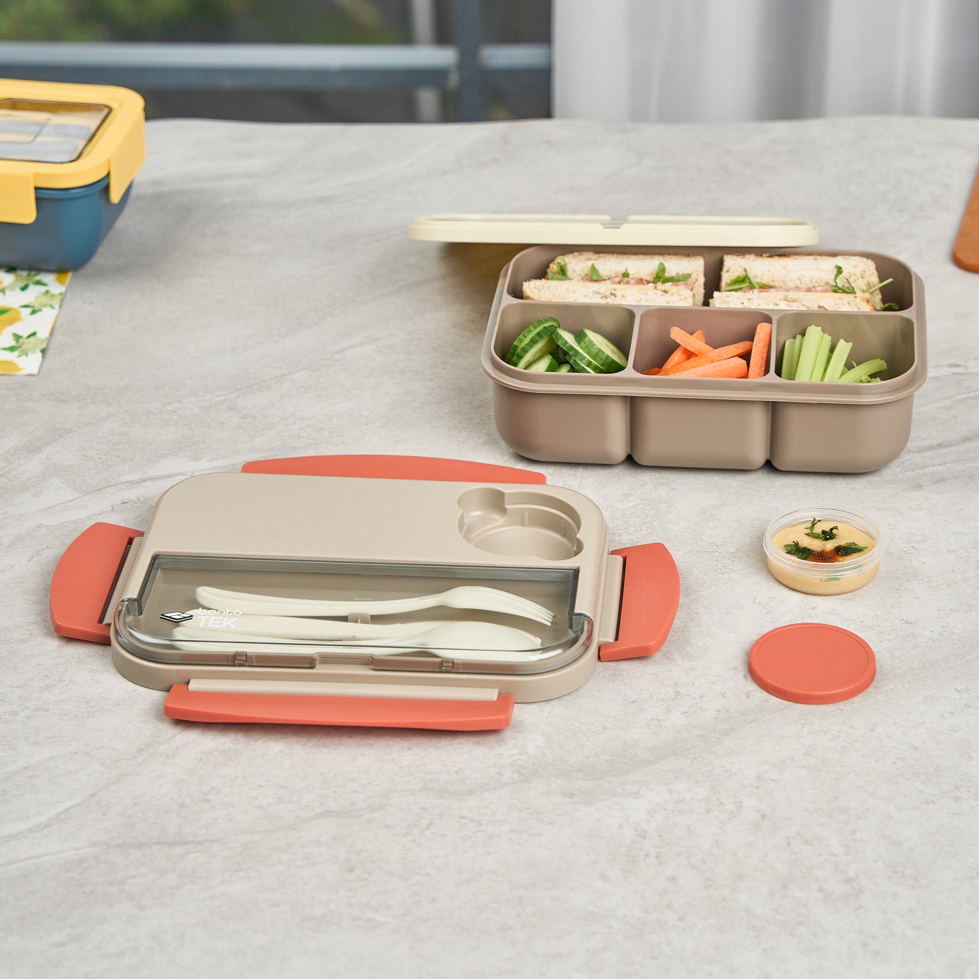 Bento Tek 44 oz BPA-Free Microwave Safe Lunch Box with Utensils - Brown & Orange (9