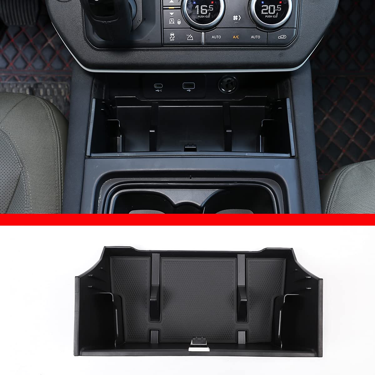 Land Rover Defender 90 110 2020-2022 ABS Black Center Console Storage Box & Phone Holder - Premium Car Accessories for Organization | Perfect for Road Trips & Off-Road Adventures