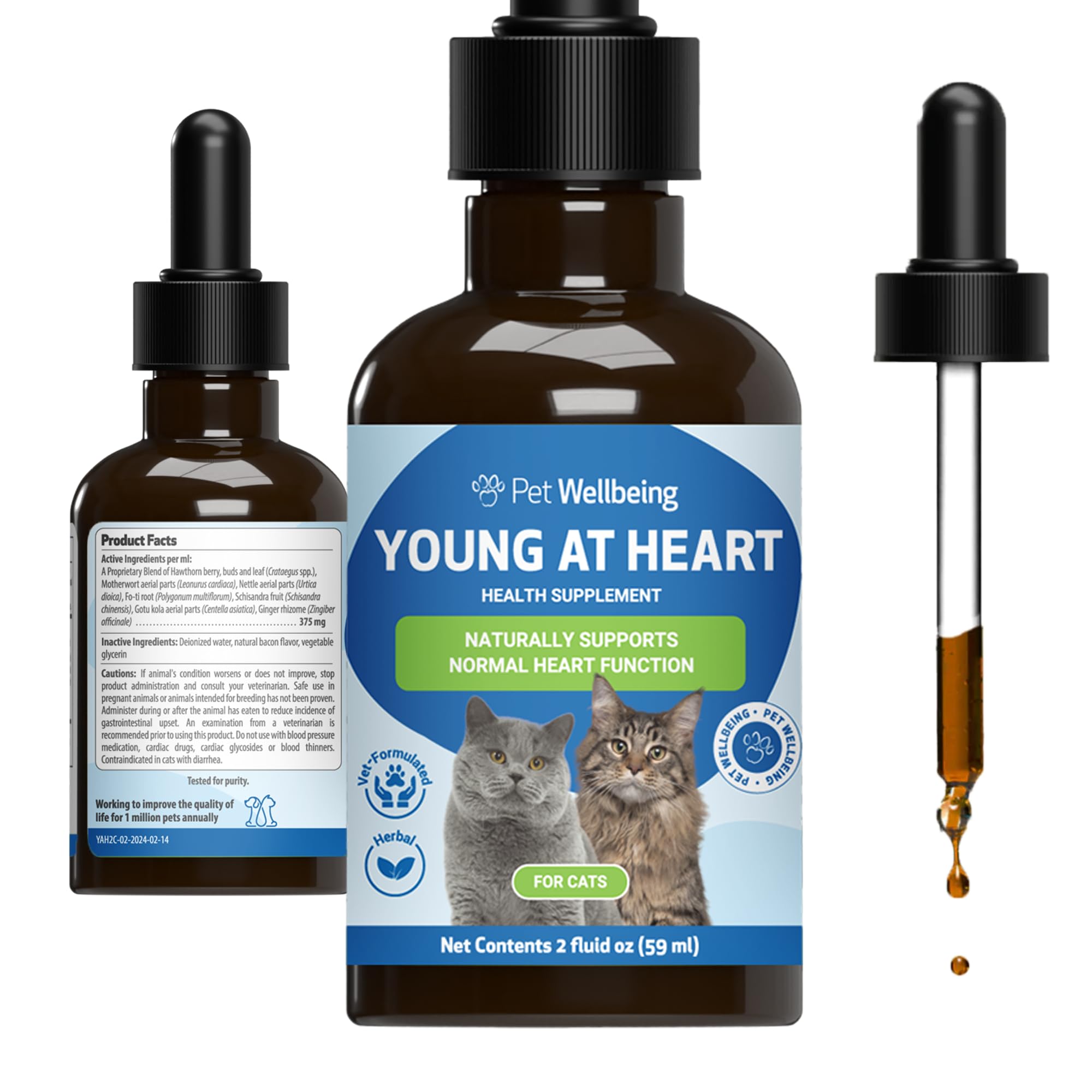 Pet Wellbeing Young at Heart for Cats - Vet-Formulated Herbal Supplement with Hawthorn, Motherwort & Schisandra for Heart Health & Circulation - 2 fl oz (59 ml) - Supports Cardiovascular System for Senior & Adult Cats at Home
