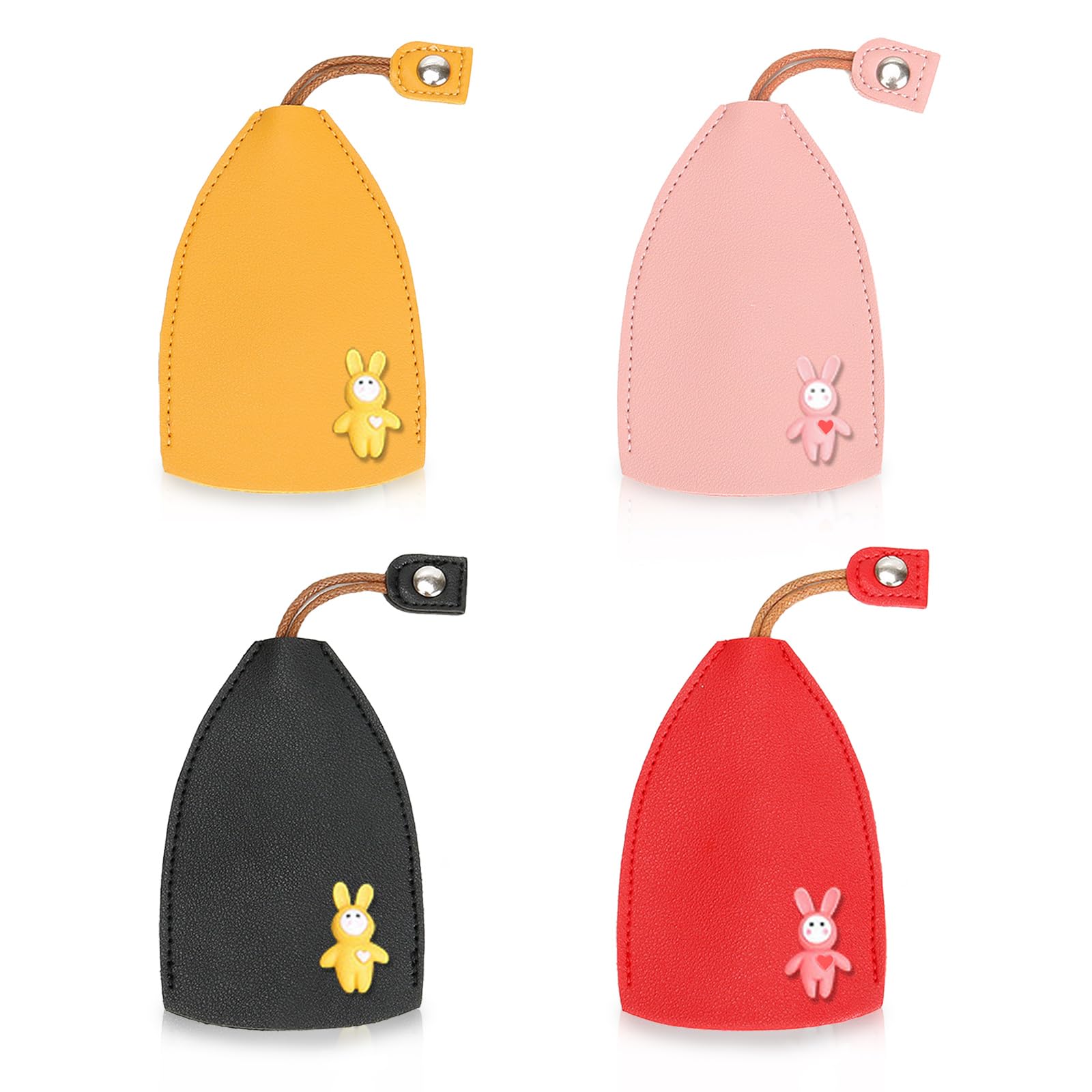FuninCrea 4PCS PU Leather Key Holder Case with Rope & Snap Closure - Cute Rabbit Design Keychain Pouch for Car Keys (Perfect for Key Organization & Gift Giving)