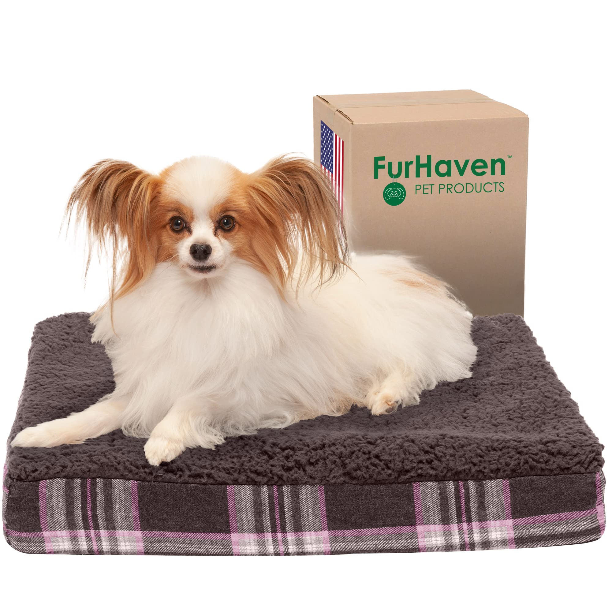 **Furhaven Orthopedic Dog Bed for Small Dogs Under 20 lbs - Washable Sherpa & Plaid Flannel Mattress - Java Brown Small - Perfect for Crates, Kennels & Pet Sofas**