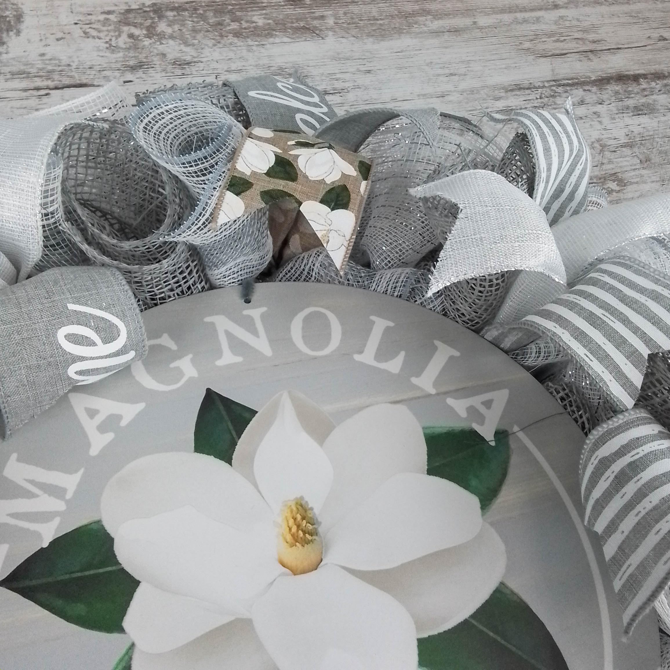 Neutral Magnolia Welcome Wreath - Elegant White and Gray Summer Wreath for Front Door - Spring Home Decor - Wedding Gift Idea - Everyday Door Hanging for Porch, Entryway & Housewarming