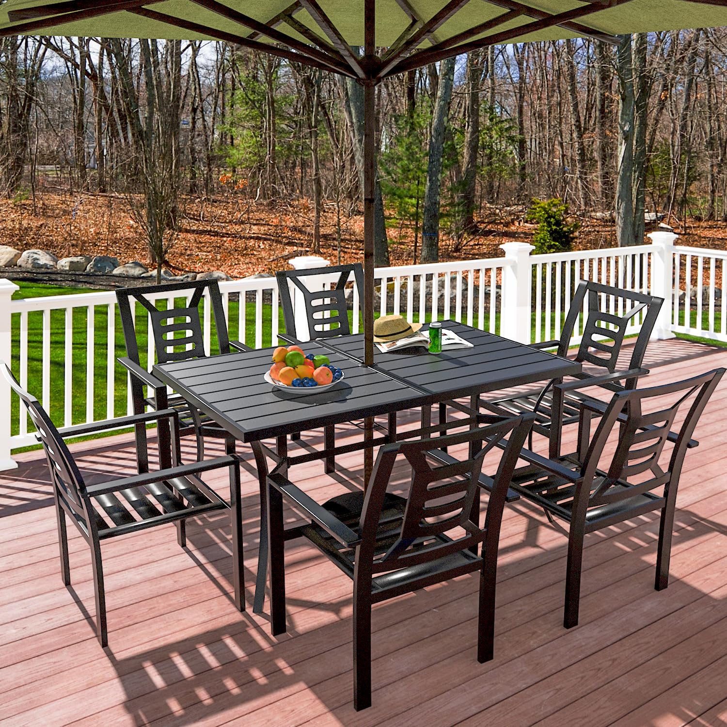 60x38 Inch Dark Black Outdoor Dining Table - Weather-Resistant Patio Furniture for Backyard, Garden, and Poolside Dining