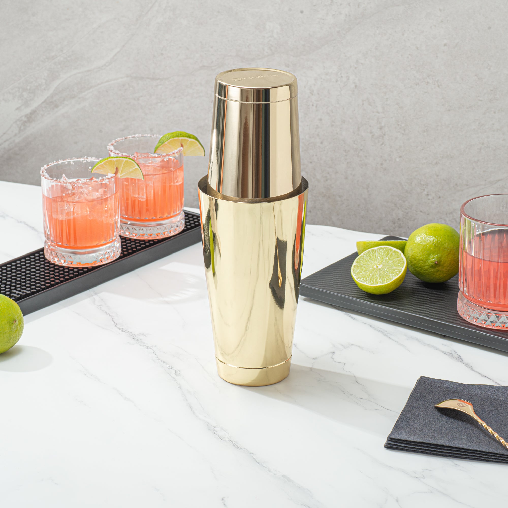 Premium 24 oz Gold Plated Stainless Steel Cocktail Shaker - Weighted Bar Mixing Tin (3.5