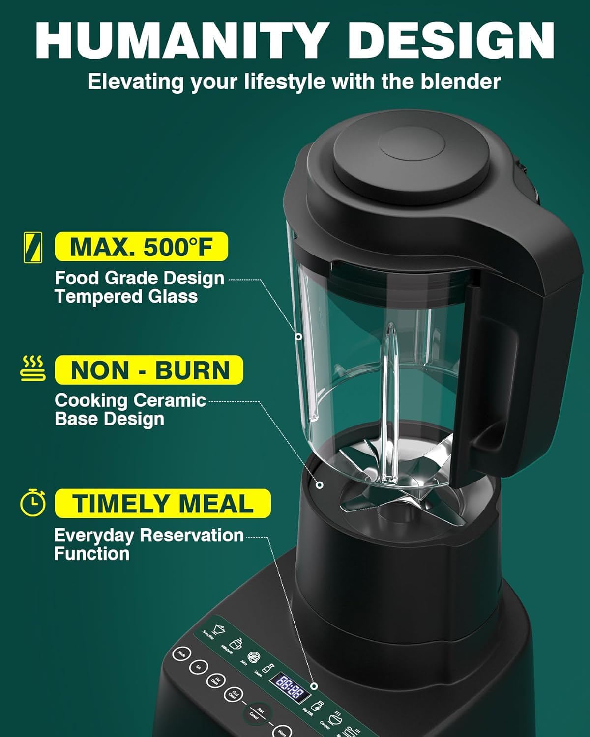 **24000RPM High-Speed Multifunctional Blender - 9 One-Touch Programs, 12H Delay Cook, 60oz Capacity for Hot & Cold Blending - Perfect for Nut Butters, Soups, Shakes, Smoothies & Soy Milk - Ideal for Kitchens, Smoothie Bars & Healthy Lifestyles**