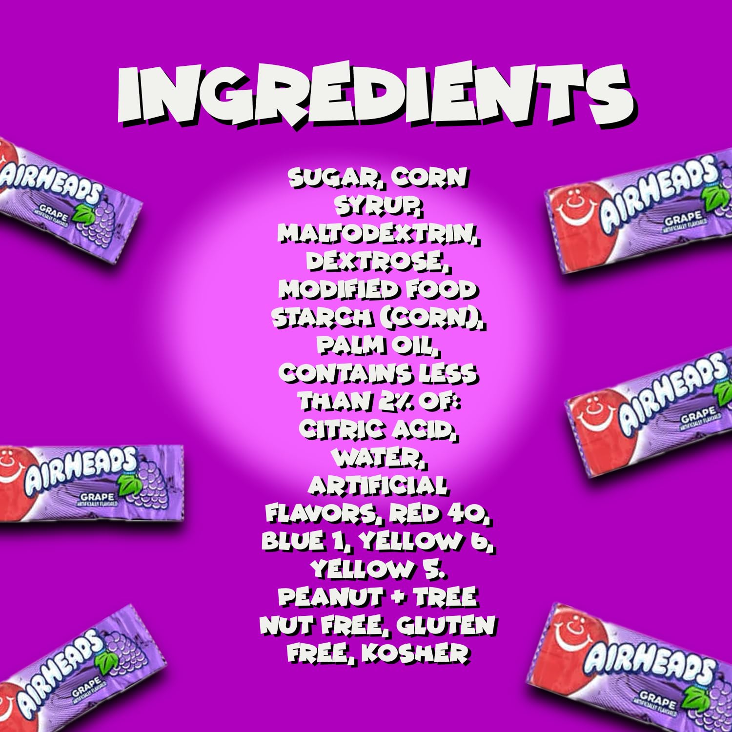 Airheads Grape Mini Chewy Candy Bars - 40 Individually Wrapped Pieces (1 lb Bulk Bag) | Gluten-Free Non-Melting Fruit Taffy | Perfect for Birthday Parties, Halloween Treats & Office Snacks