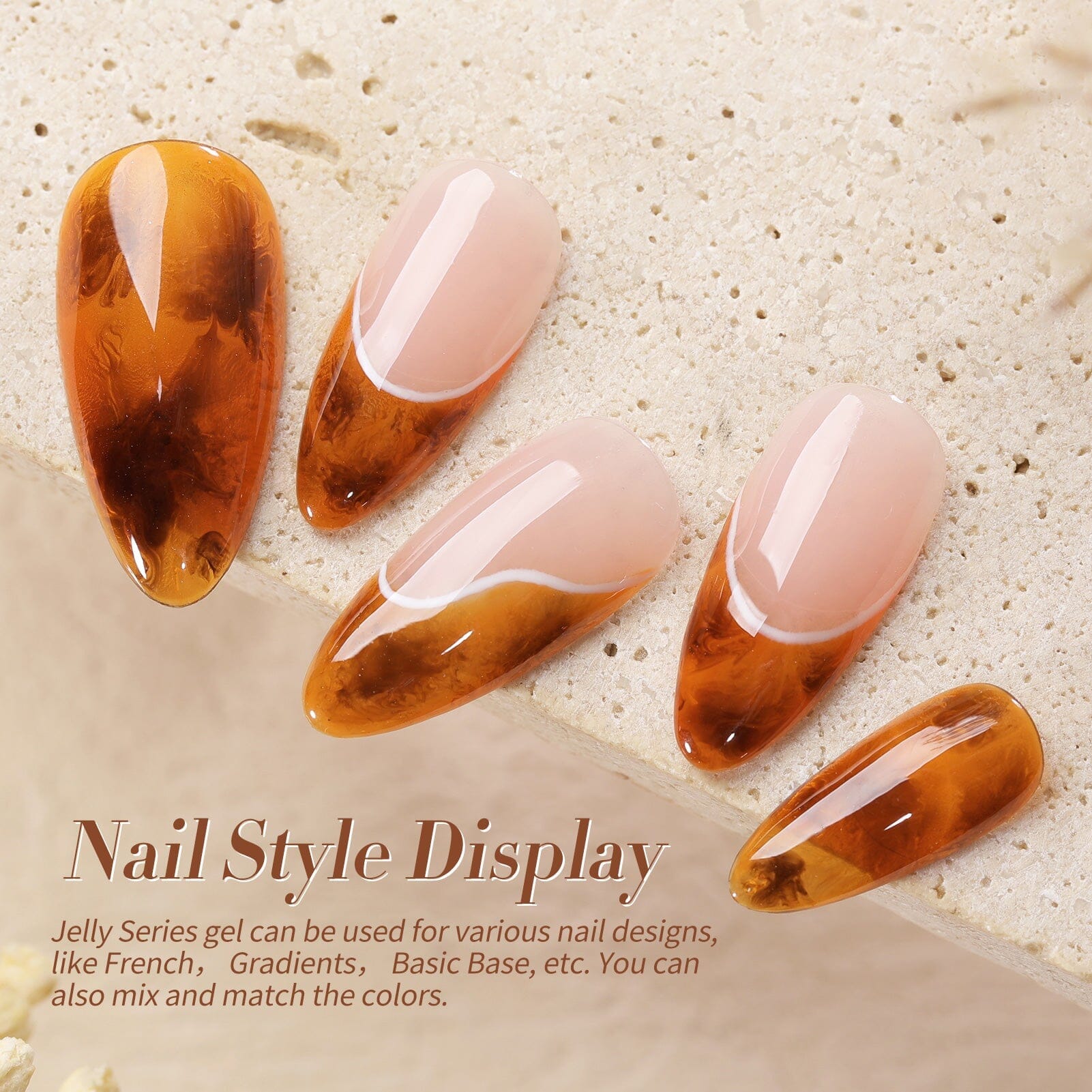 6 Colors Orange Brown Jelly Gel Set - Crystal Amber Nail Polish 7ml for DIY Manicure & Nail Art Design - Perfect for Home Salon, Party & Gift Giving