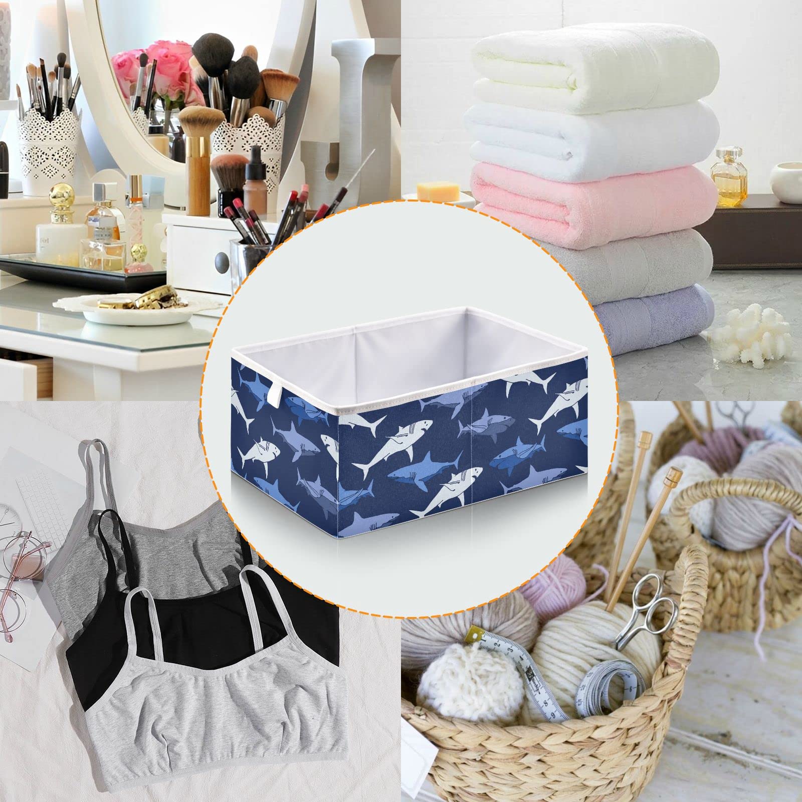 Foldable Waterproof Storage Cube Bin - Abstract Shark Design for Nursery, Kids Closet, Playroom & Office Organization (15.75x10.63x6.96 inches) - Perfect for Toys, Books & Home Decor Storage