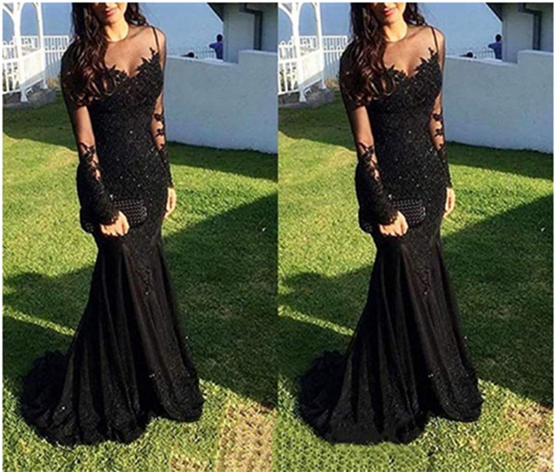 Elegant Women's Lace Formal Evening Gowns with Long Sleeves | Mermaid Prom Dresses for Special Occasions | Perfect for Weddings, Galas & Black Tie Events