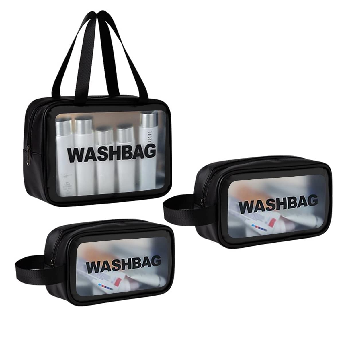 VATTU 3-Piece Clear Toiletry Bag Set - Transparent Travel Cosmetic Organizer for Women & Girls (Black) | Perfect for Airplane Carry-On, Gym, Beach Trips & Makeup Storage