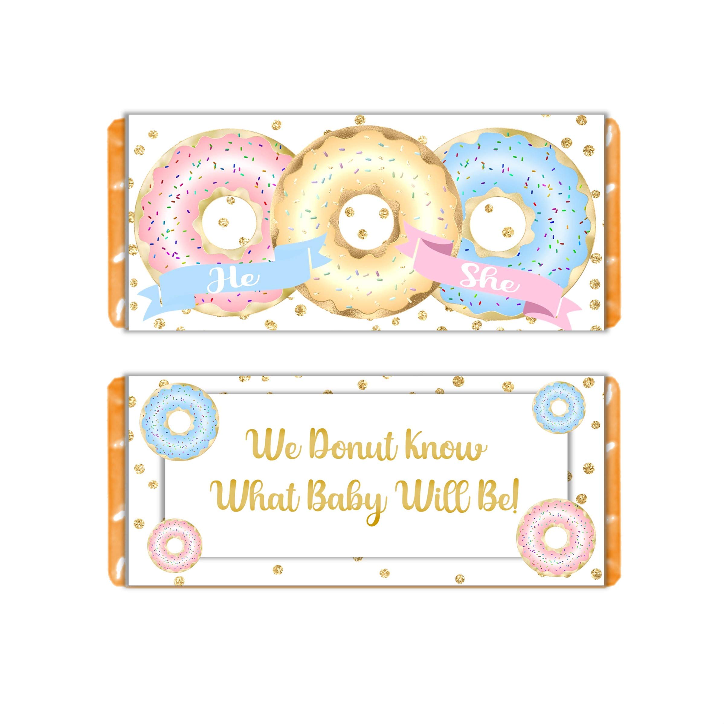 Gender Reveal Donut Candy Wrappers - 20 Pack Baby Shower Party Favors with Chocolate Bar Labels - Perfect for Gender Reveal Parties, Baby Showers & Celebrations